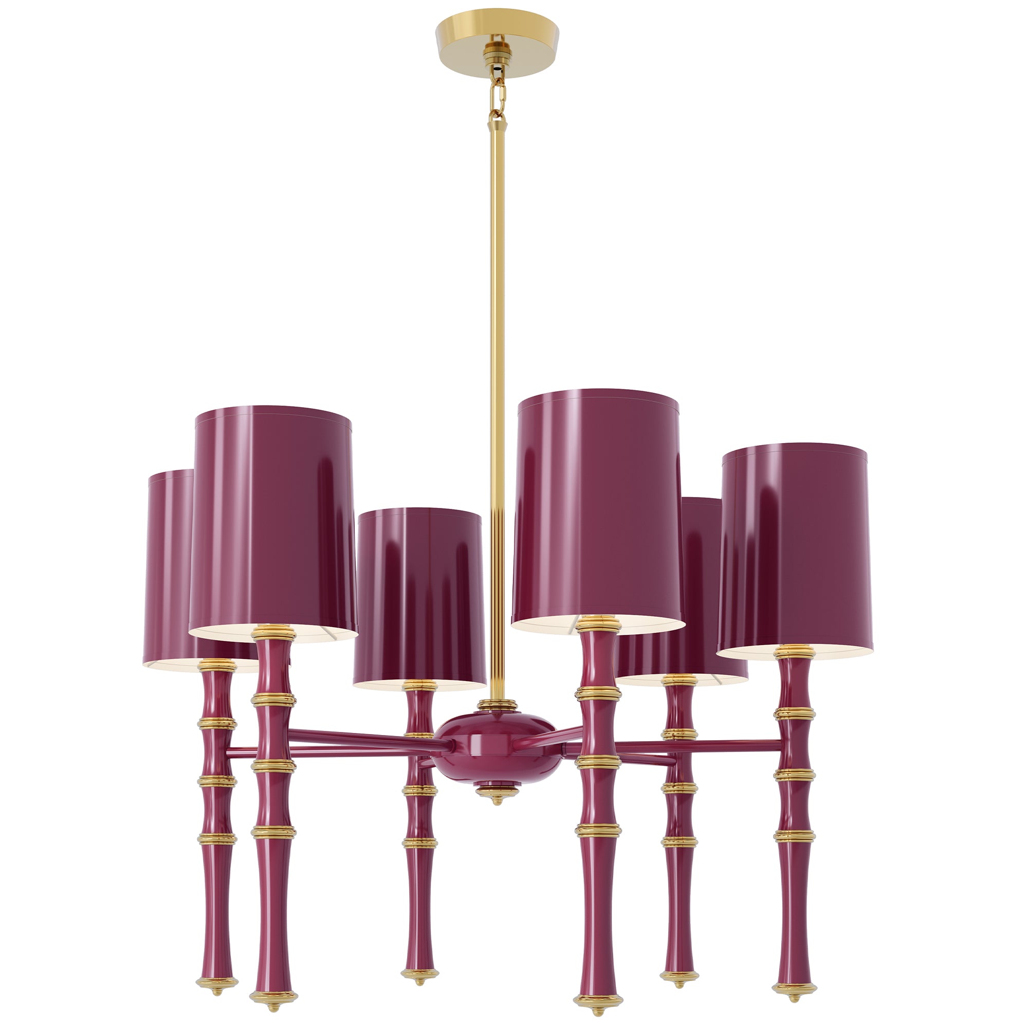 Sugar Plum painted aluminum chandelier with modern brass accents, Sugar Plum Painted Shade — Kane by Robert Abbey