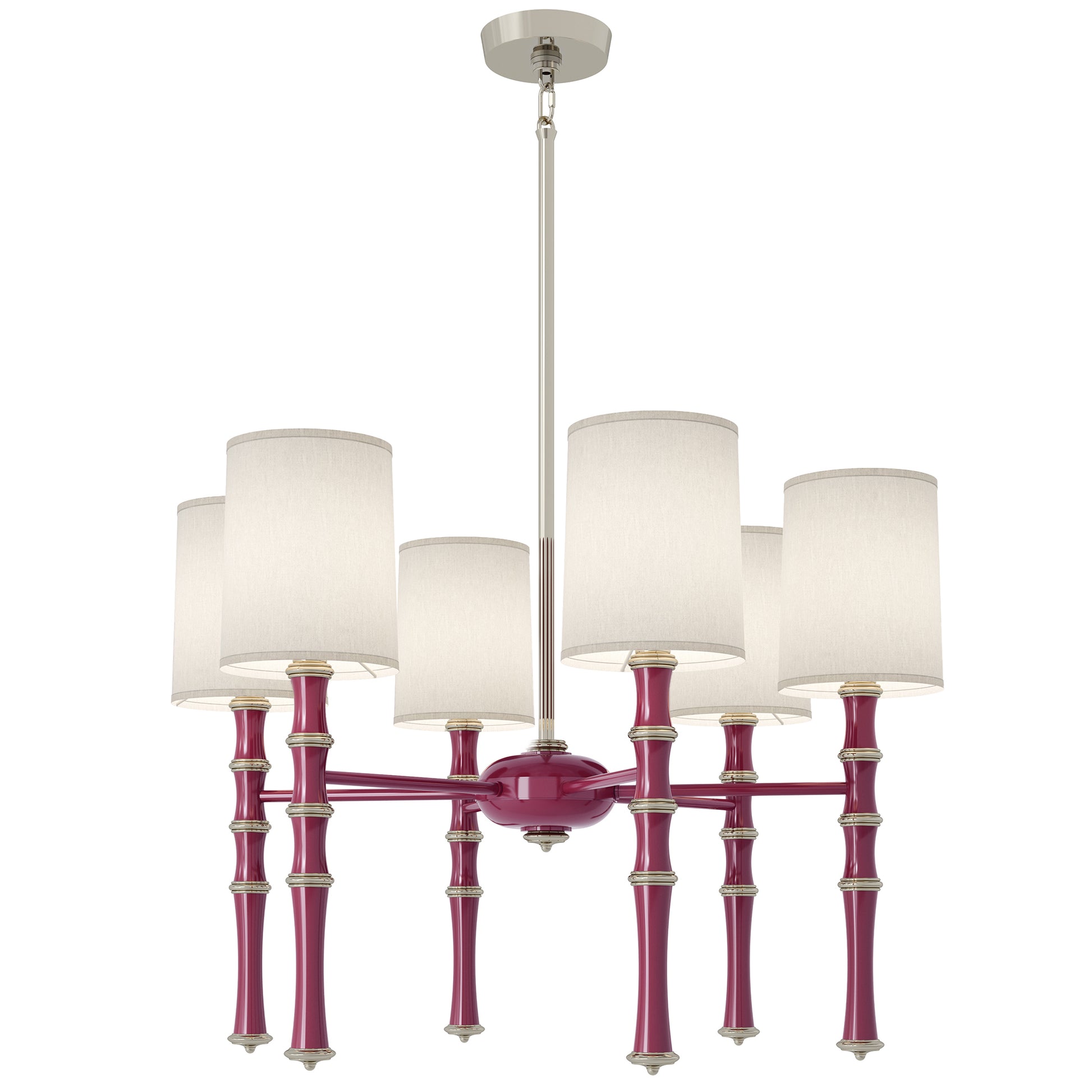 Sugar Plum painted aluminum chandelier with polished nickel accents, Ascot White — Kane by Robert Abbey