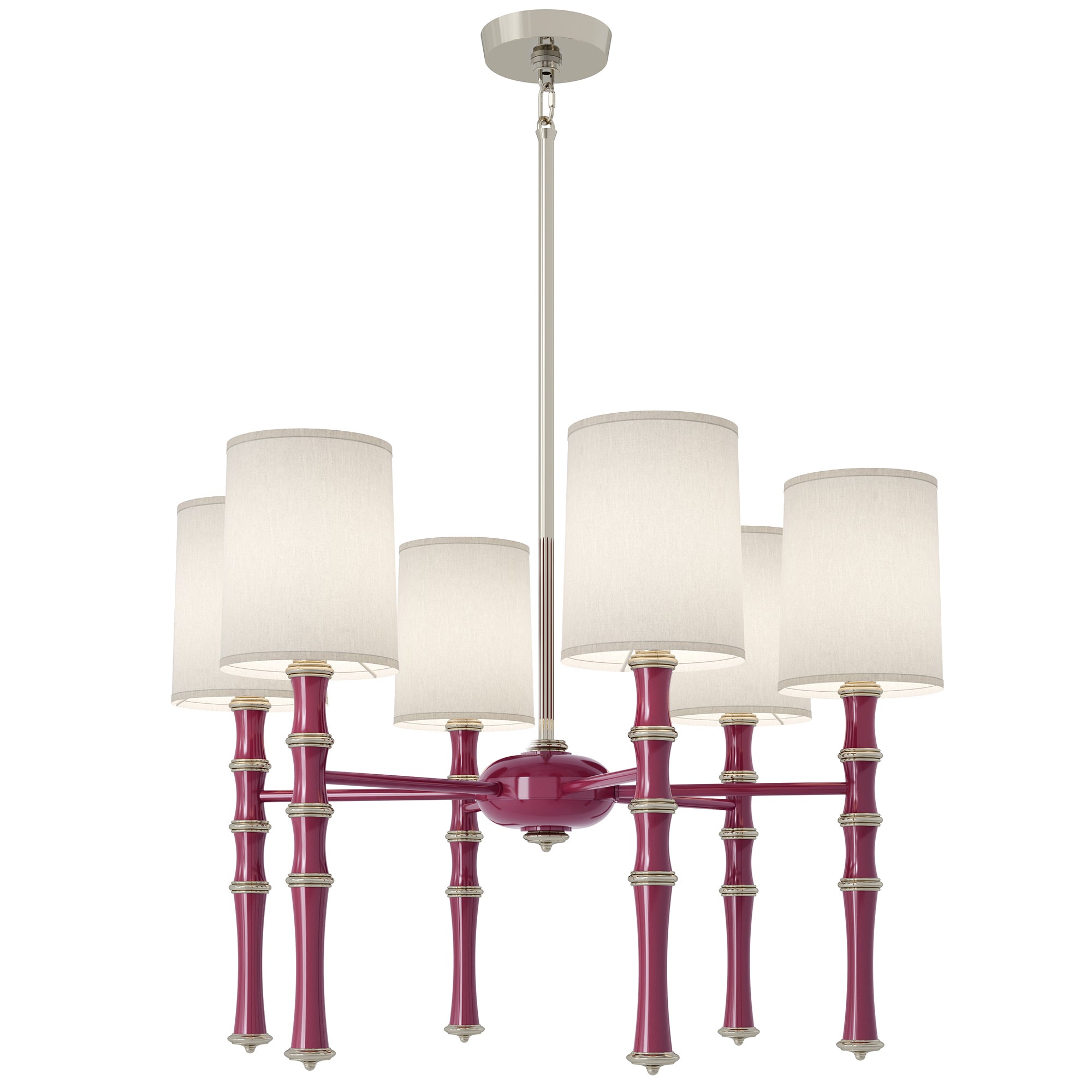 Sugar Plum painted aluminum chandelier with polished nickel accents, Ascot White — Kane by Robert Abbey
