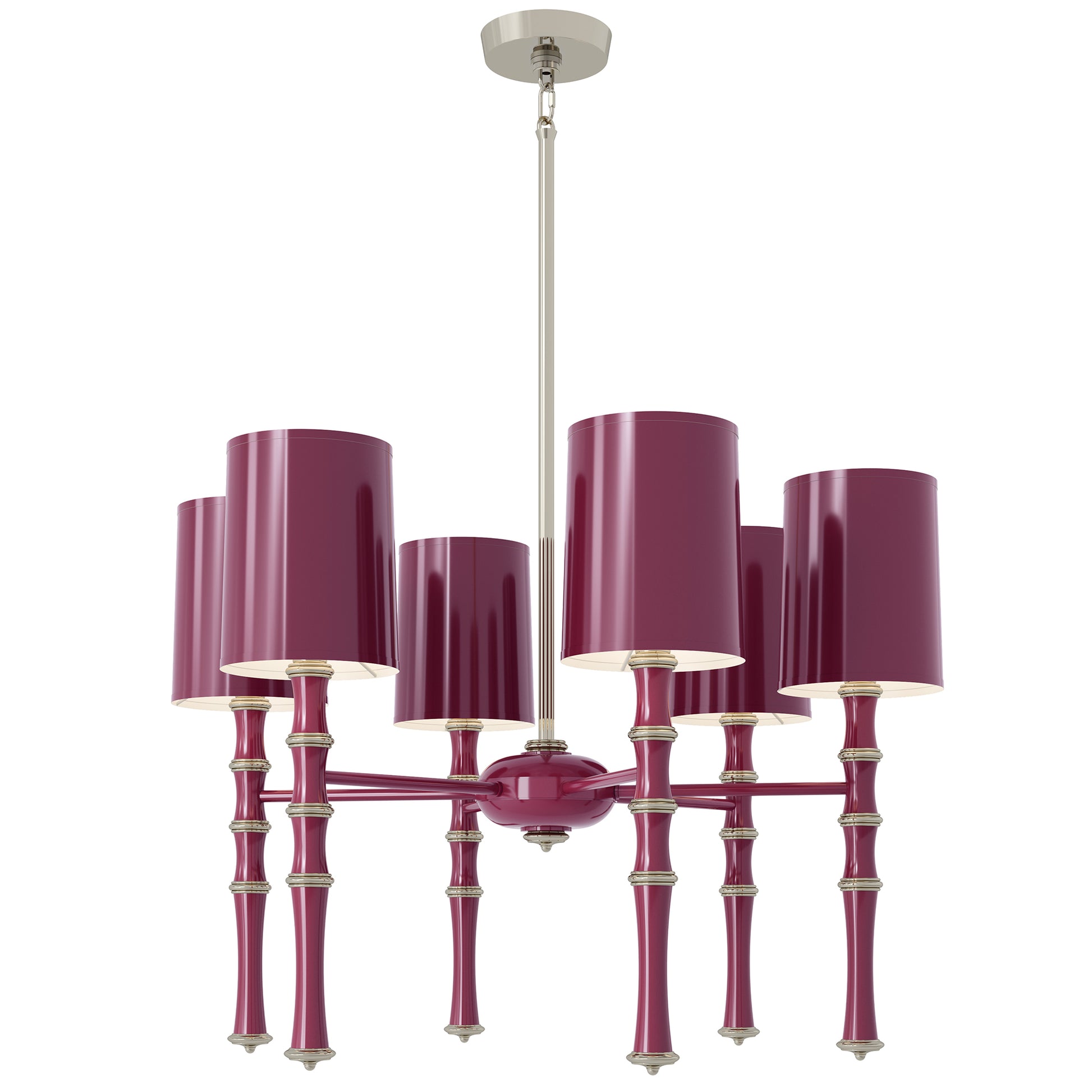 Sugar Plum painted aluminum chandelier with polished nickel accents, Sugar Plum Painted Shade — Kane by Robert Abbey