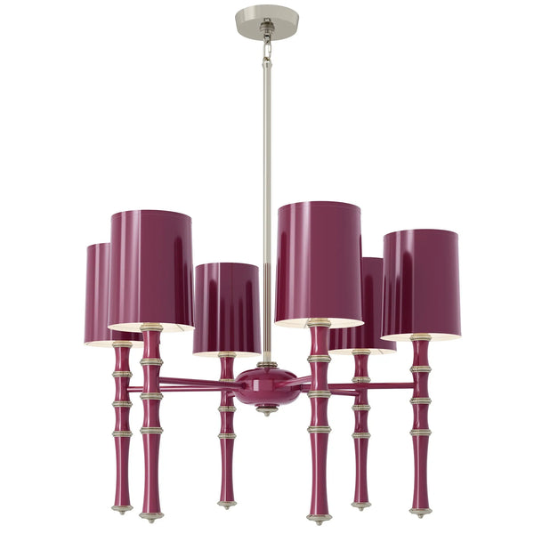 Sugar Plum painted aluminum chandelier with polished nickel accents, Sugar Plum Painted Shade — Kane by Robert Abbey