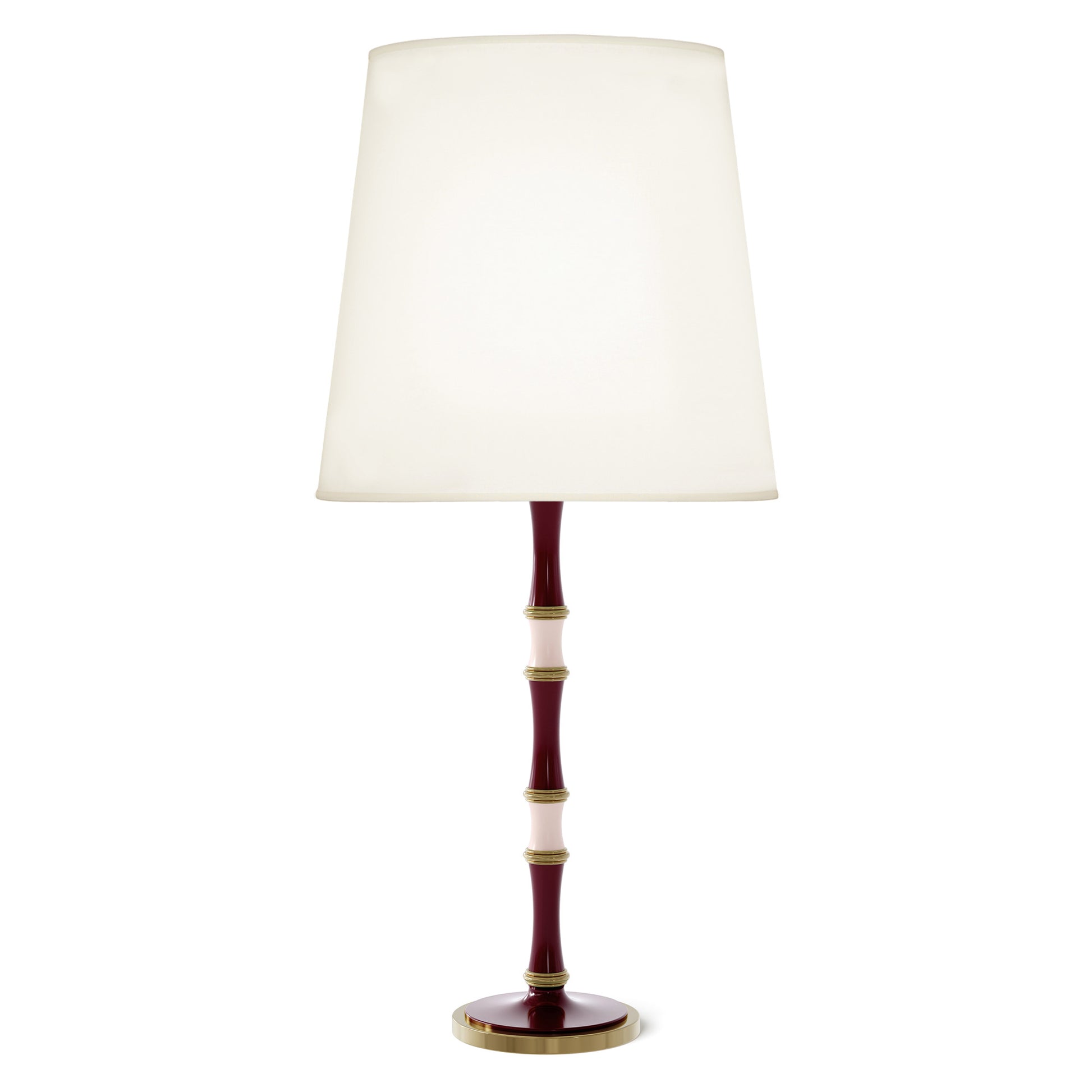 Sugar Plum and Rose Water painted aluminum table lamp with modern brass accents, Fondine — Kane Grande by Robert Abbey