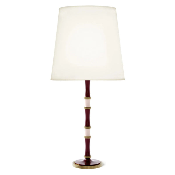 Sugar Plum and Rose Water painted aluminum table lamp with modern brass accents, Fondine — Kane Grande by Robert Abbey