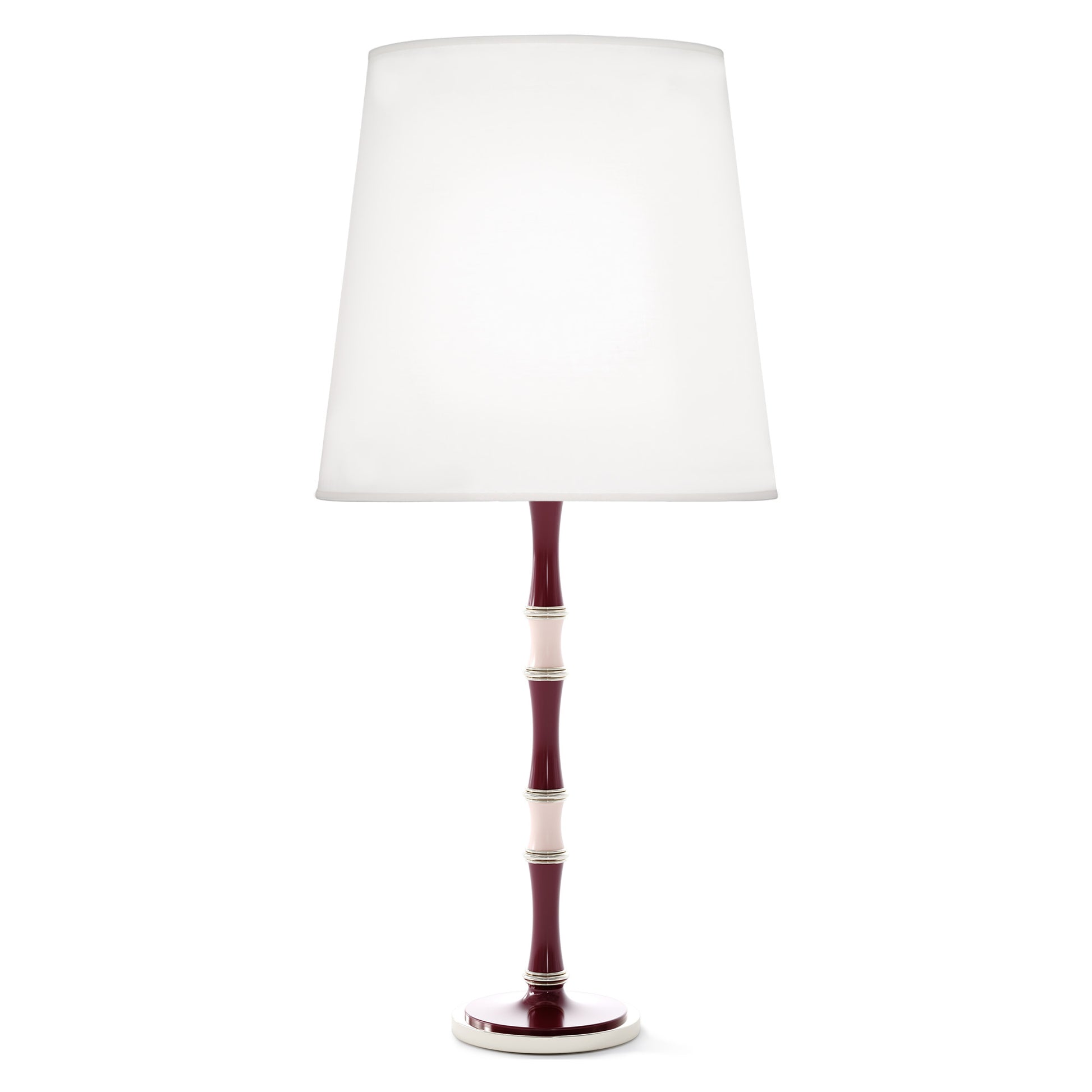 Sugar Plum and Rose Water painted aluminum table lamp with polished nickel accents, Ascot White — Kane Grande by Robert Abbey