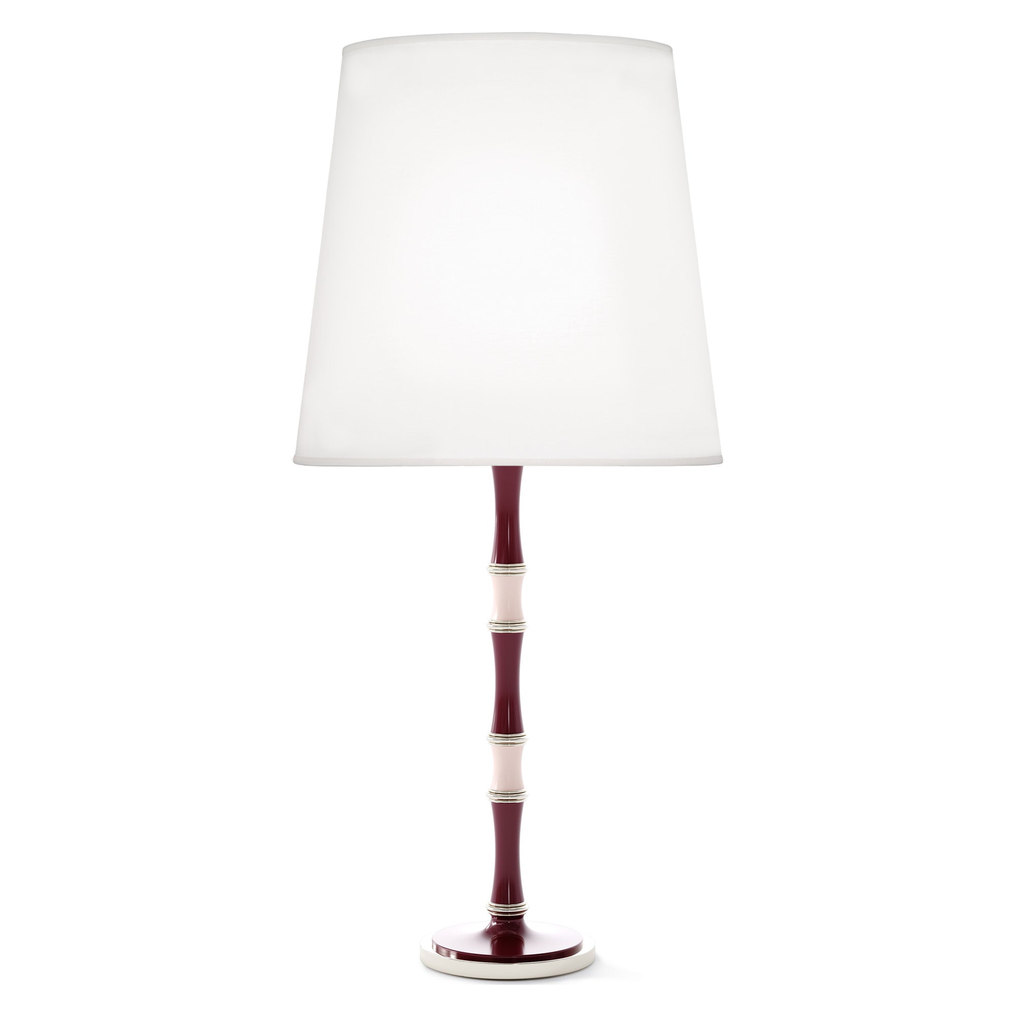 Sugar Plum and Rose Water painted aluminum table lamp with polished nickel accents, Ascot White — Kane Grande by Robert Abbey