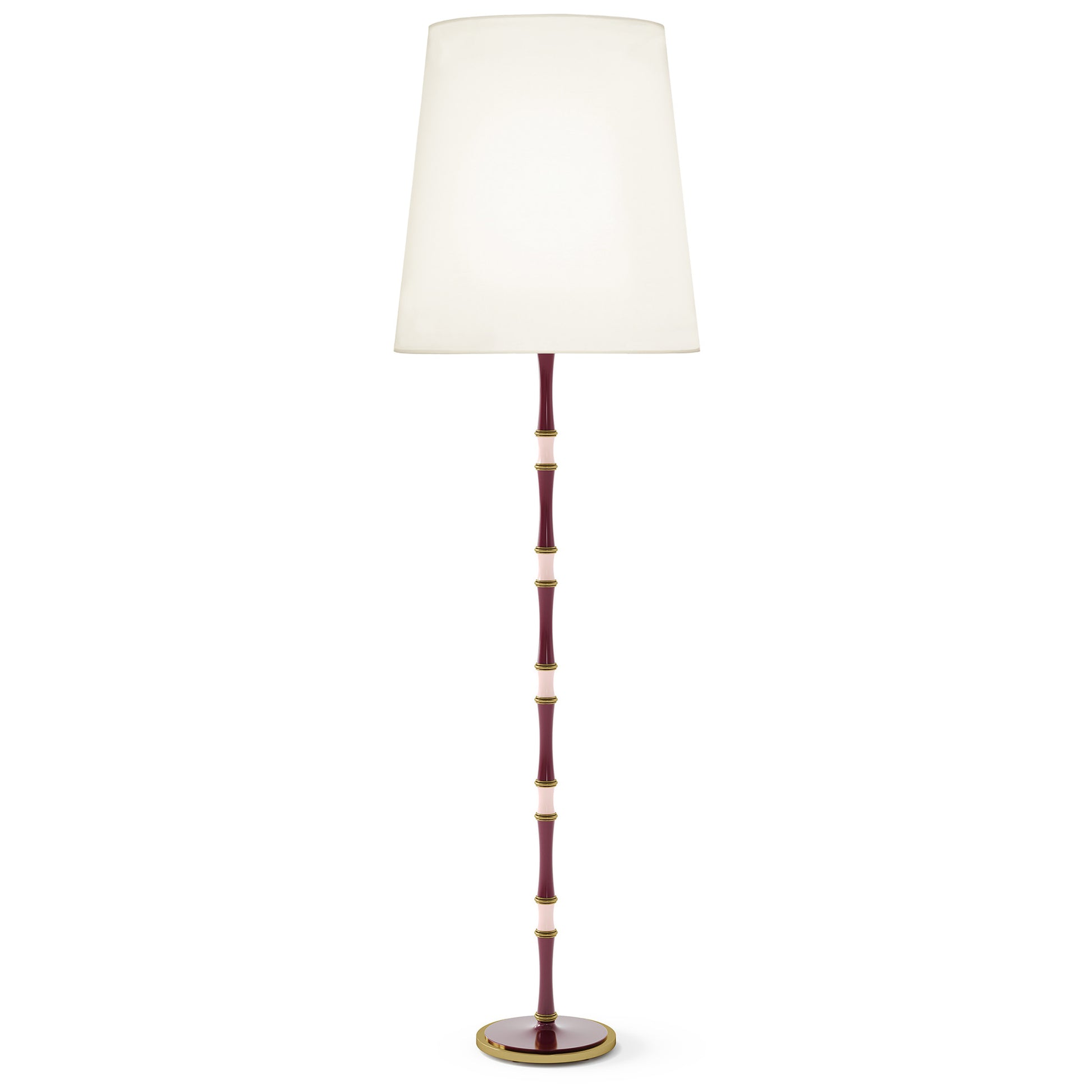 Sugar Plum and Rose Water painted aluminum floor lamp with modern brass accents, Fondine — Kane Grande by Robert Abbey