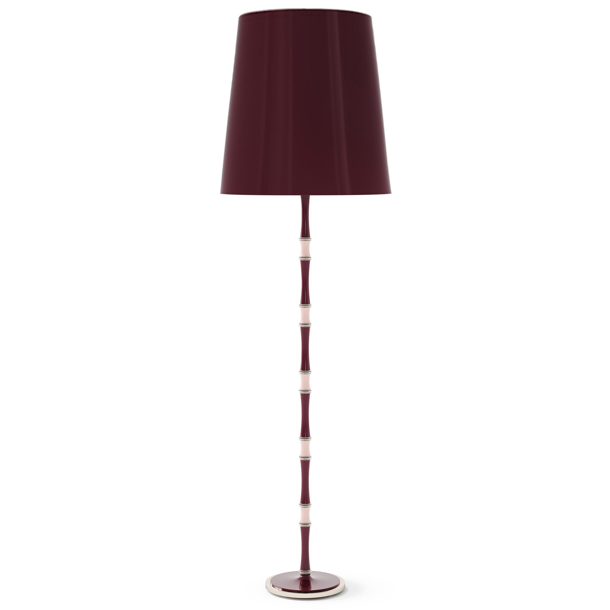 Sugar Plum and Rose Water painted aluminum floor lamp with polished nickel accents, Sugar Plum Painted Shade — Kane Grande by Robert Abbey
