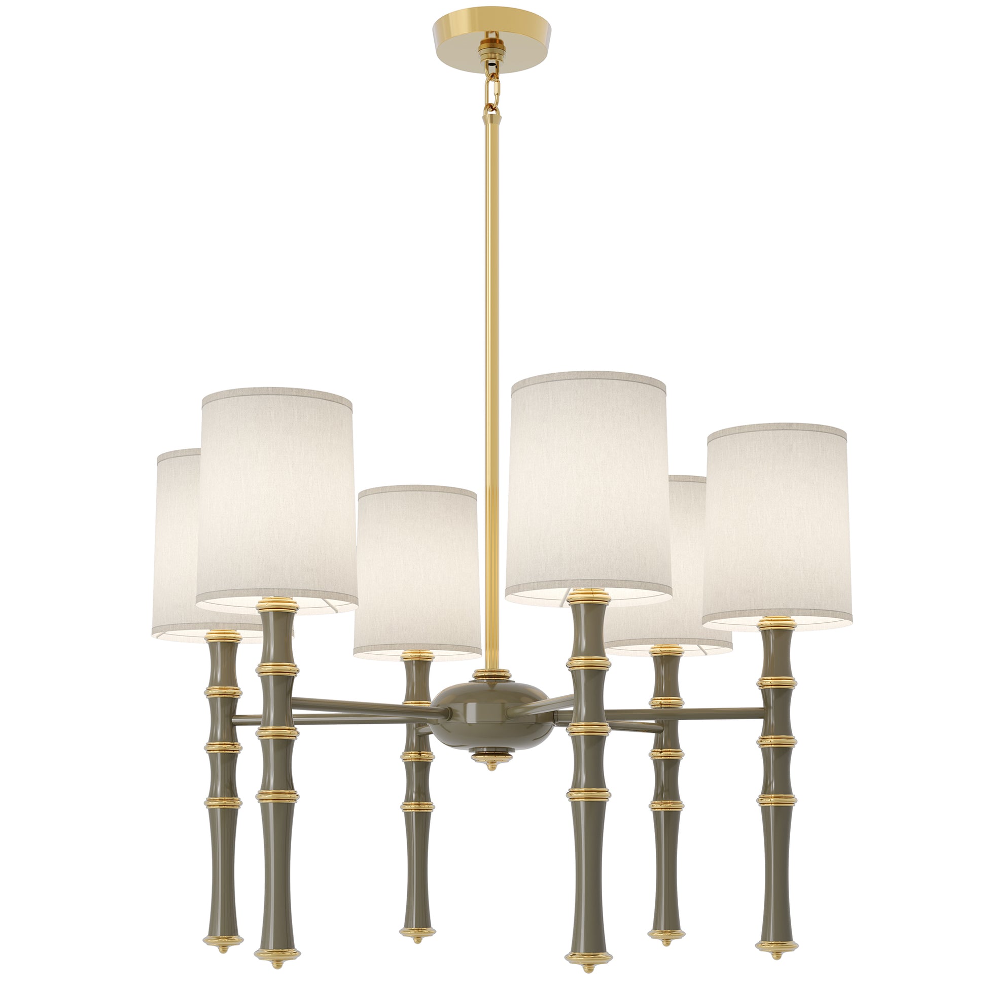 Smokey Taupe painted aluminum chandelier with modern brass accents, Fondine — Kane by Robert Abbey