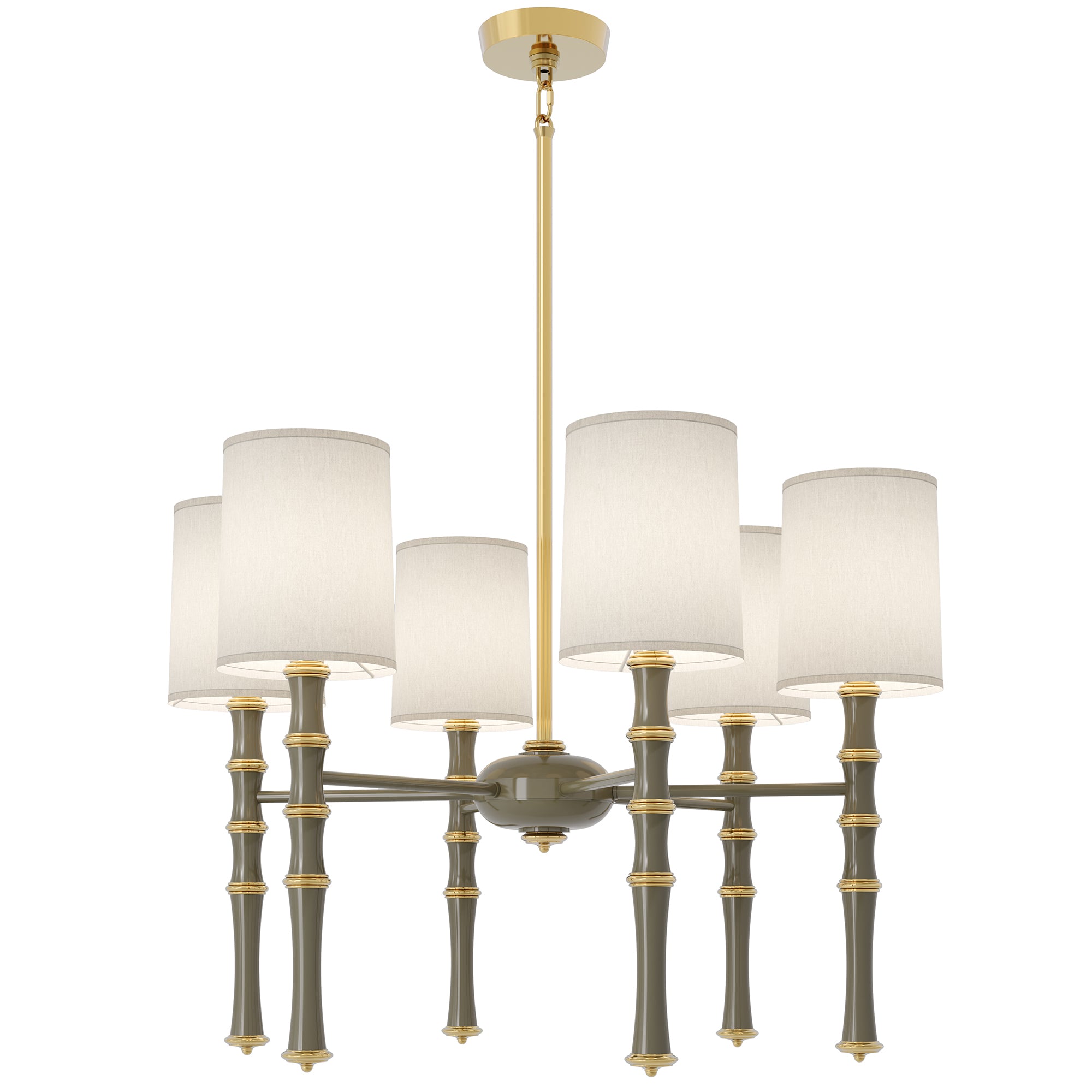 Smokey Taupe painted aluminum chandelier with modern brass accents, Fondine — Kane by Robert Abbey