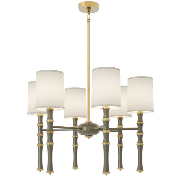 Smokey Taupe painted aluminum chandelier with modern brass accents, Fondine — Kane by Robert Abbey