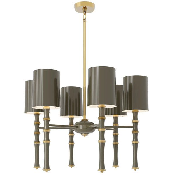 Smokey Taupe painted aluminum chandelier with modern brass accents, Smokey Taupe Painted Shade — Kane by Robert Abbey