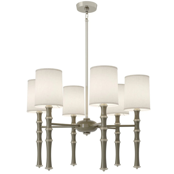 Smokey Taupe painted aluminum chandelier with polished nickel accents, Ascot White — Kane by Robert Abbey