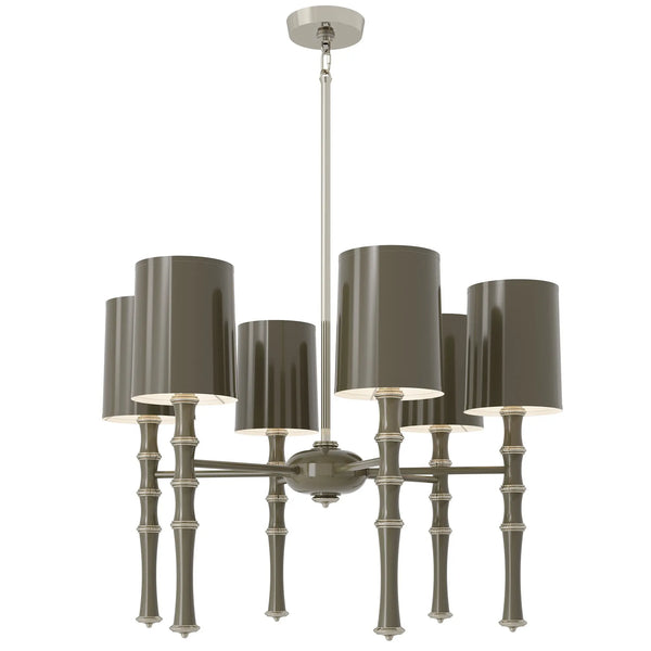 Smokey Taupe painted aluminum chandelier with polished nickel accents, Smokey Taupe Painted Shade — Kane by Robert Abbey