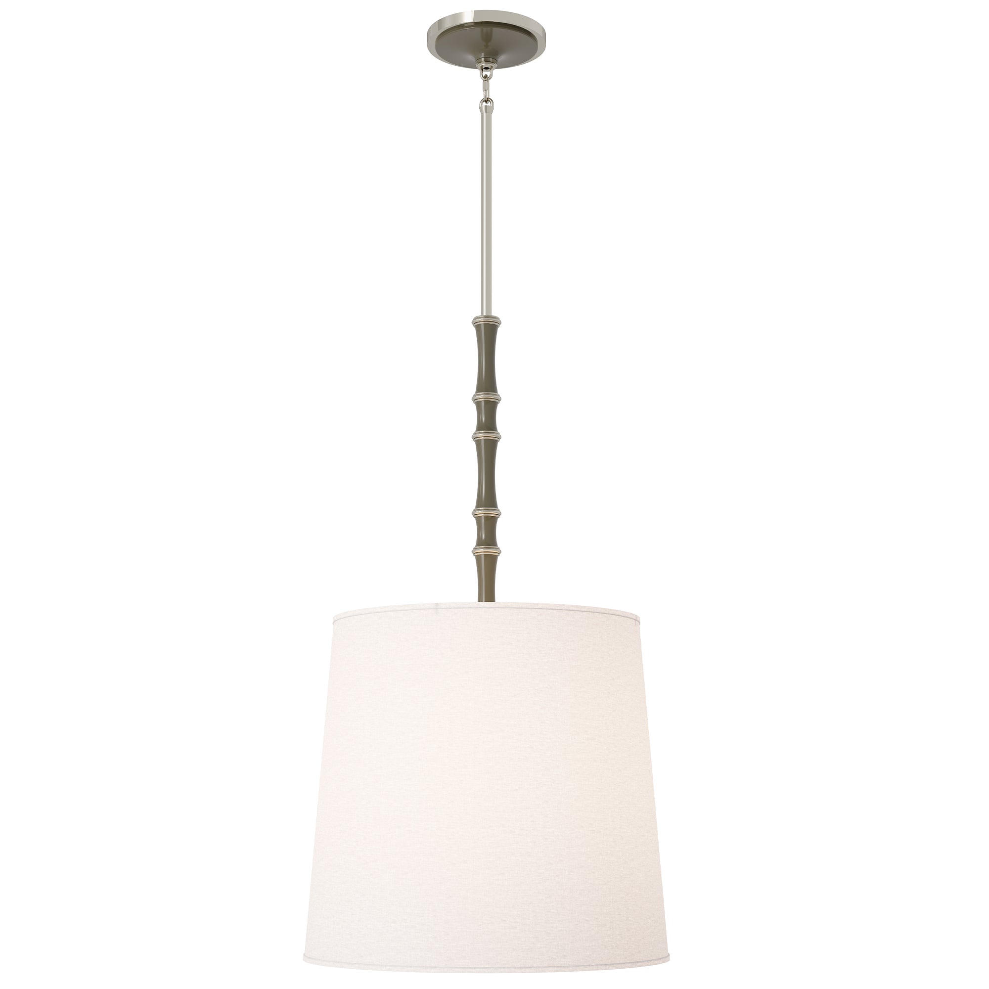 Smokey Taupe painted aluminum pendant light with polished nickel accents, Ascot White — Kane Grande by Robert Abbey
