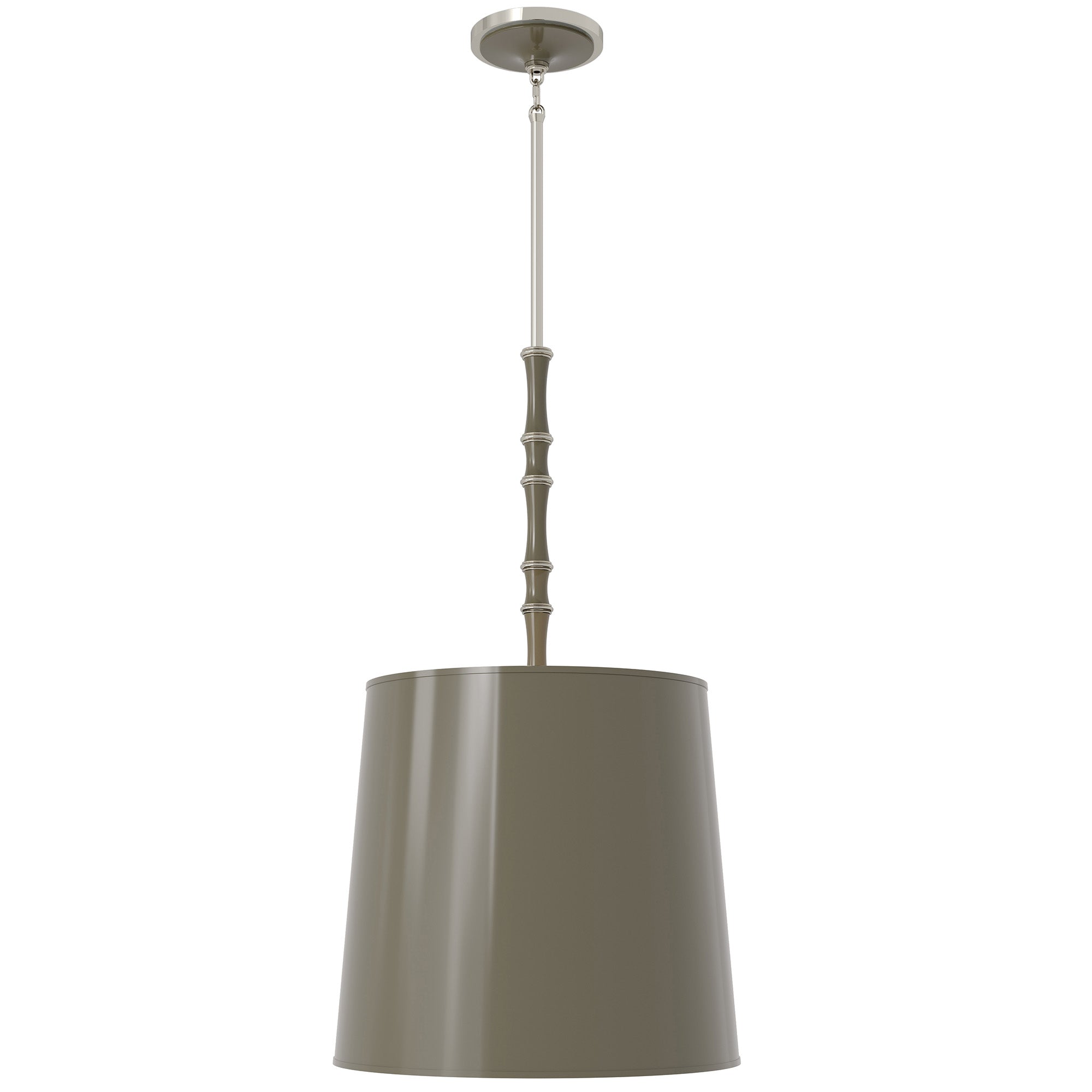 Smokey Taupe painted aluminum pendant light with polished nickel accents, Smokey Taupe Painted Shade — Kane Grande by Robert Abbey