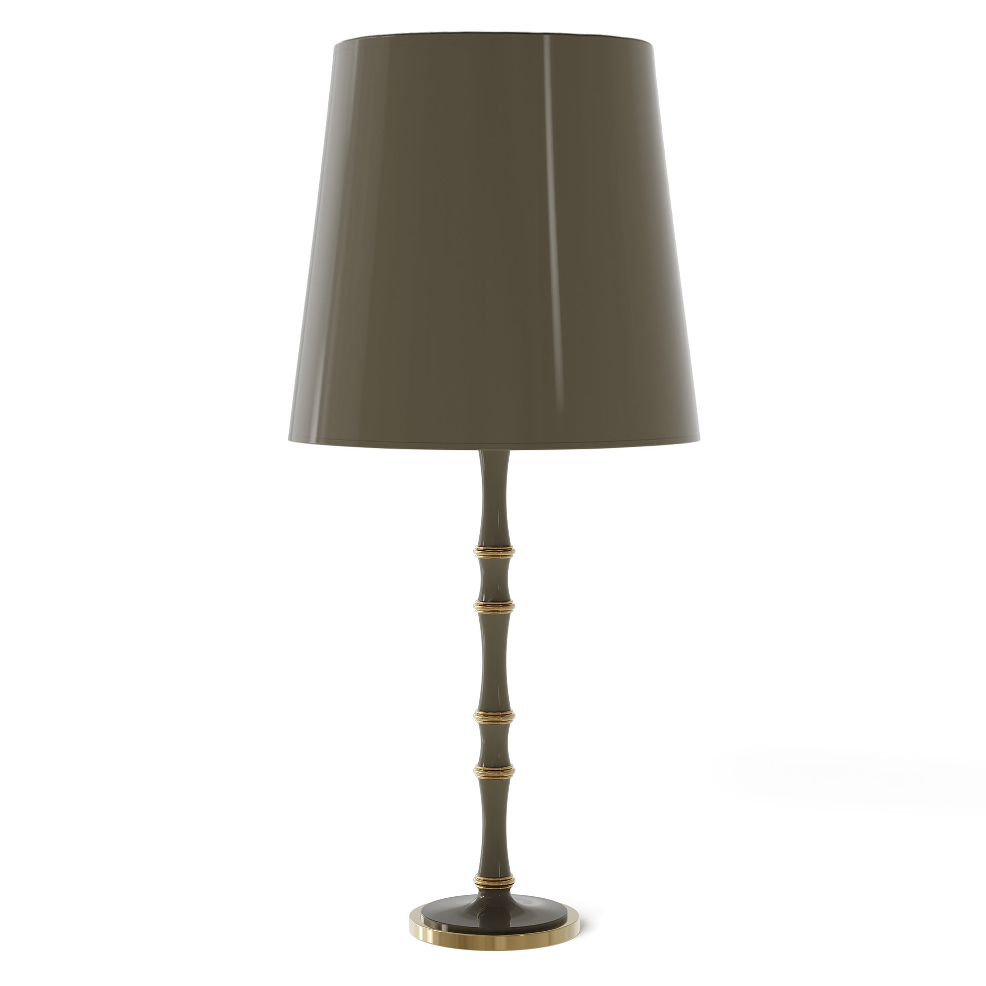 Smokey Taupe painted aluminum table lamp with modern brass accents, Smokey Taupe Painted Shade — Kane Grande by Robert Abbey