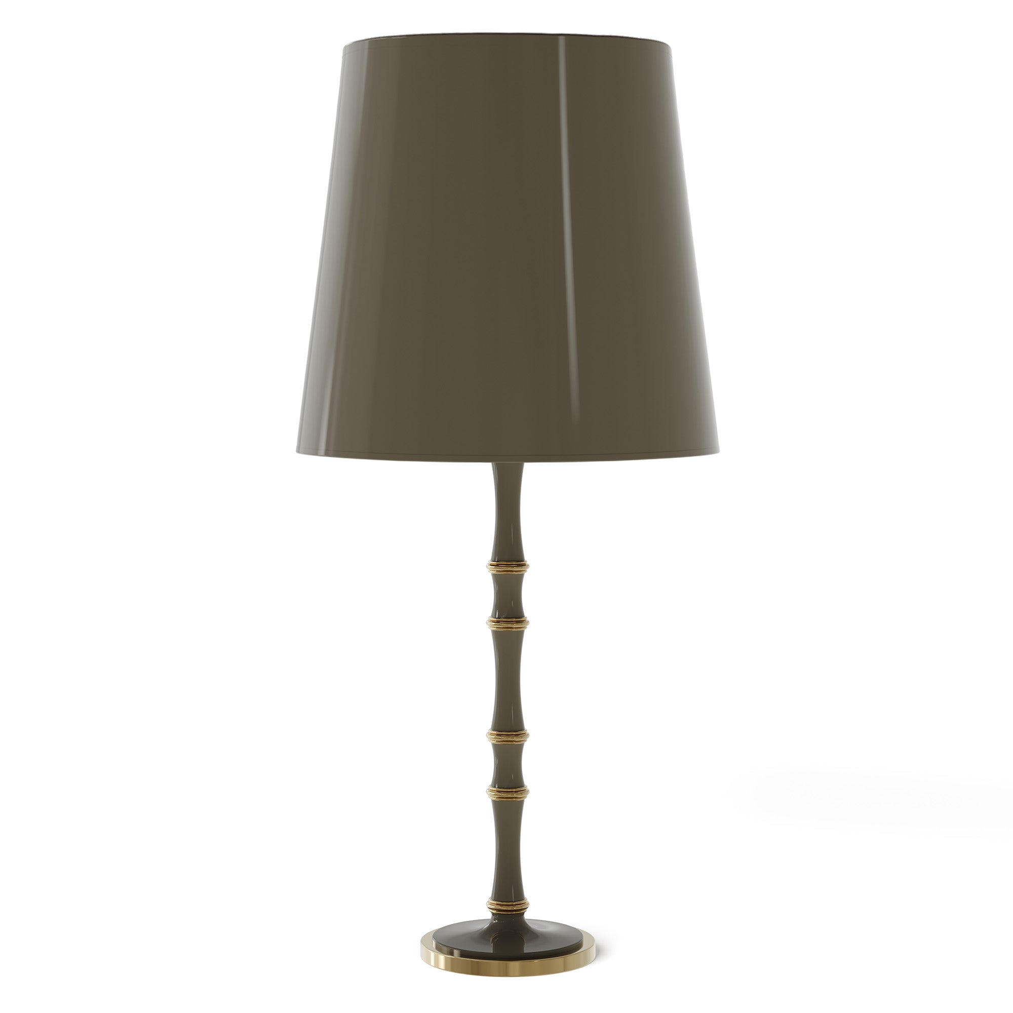 Smokey Taupe painted aluminum table lamp with modern brass accents, Smokey Taupe Painted Shade — Kane Grande by Robert Abbey