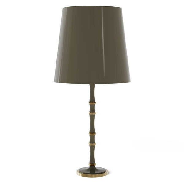 Smokey Taupe painted aluminum table lamp with modern brass accents, Smokey Taupe Painted Shade — Kane Grande by Robert Abbey