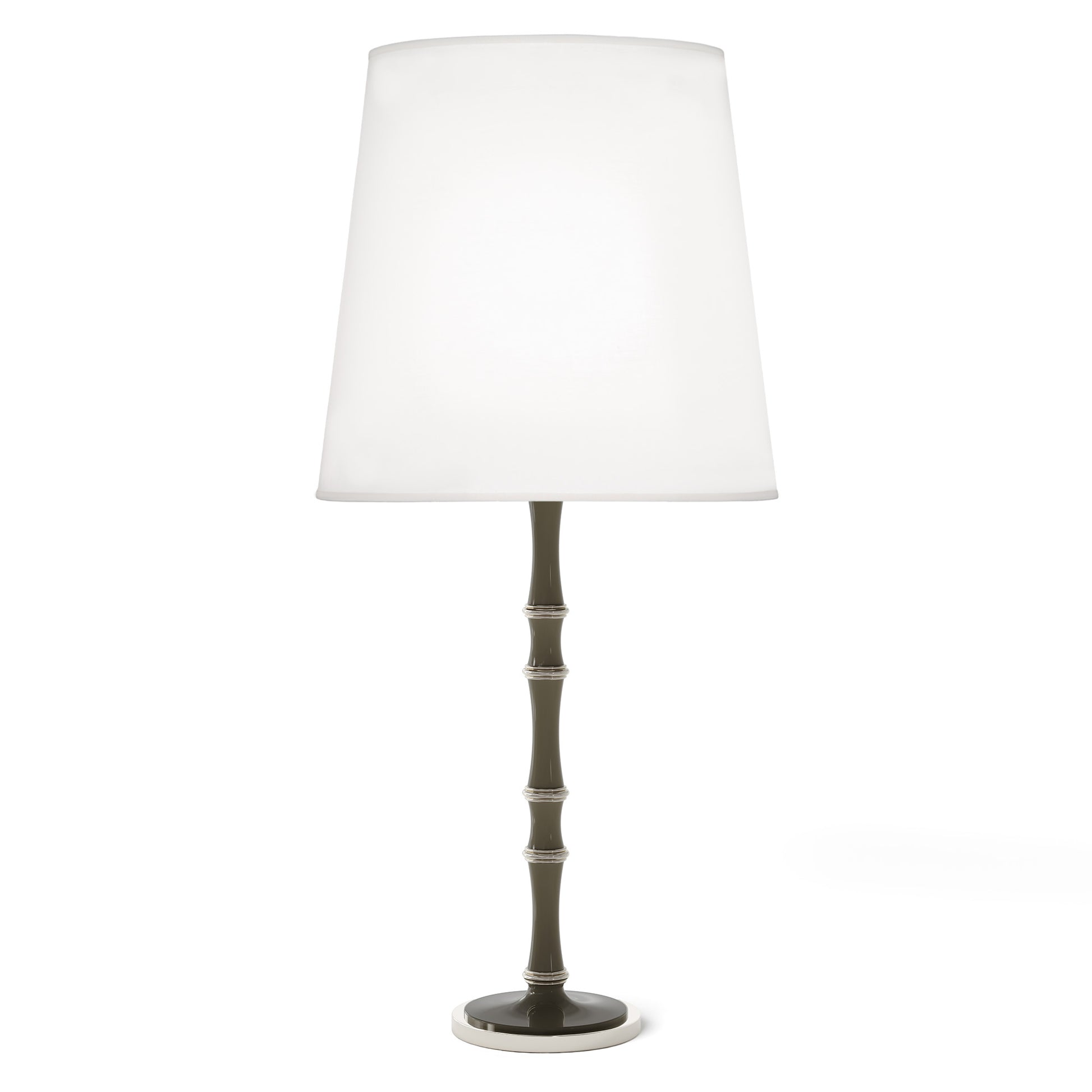 Smokey Taupe painted aluminum table lamp with polished nickel accents, Ascot White — Kane Grande by Robert Abbey