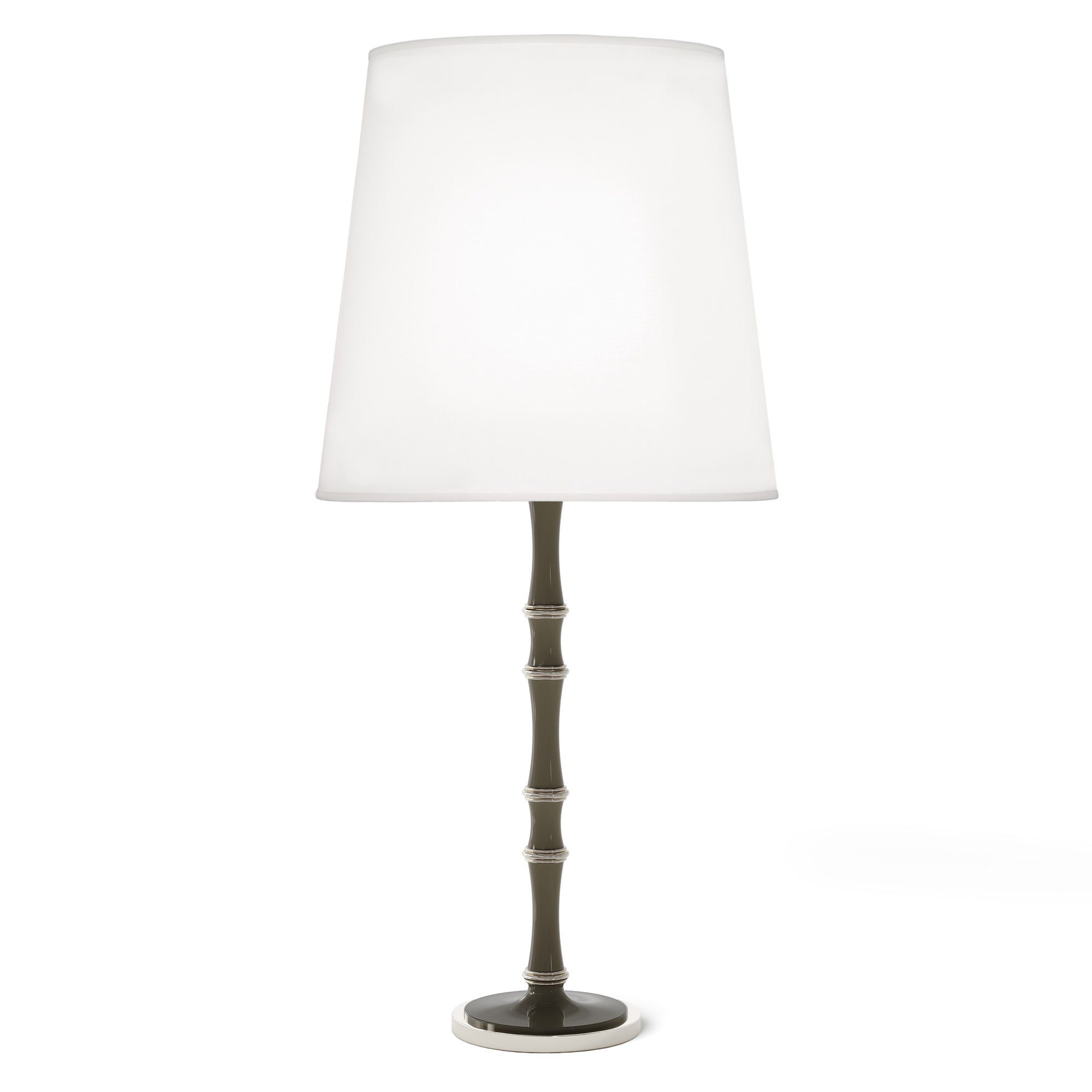 Smokey Taupe painted aluminum table lamp with polished nickel accents, Ascot White — Kane Grande by Robert Abbey