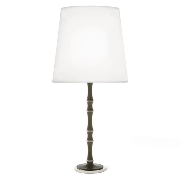 Smokey Taupe painted aluminum table lamp with polished nickel accents, Ascot White — Kane Grande by Robert Abbey
