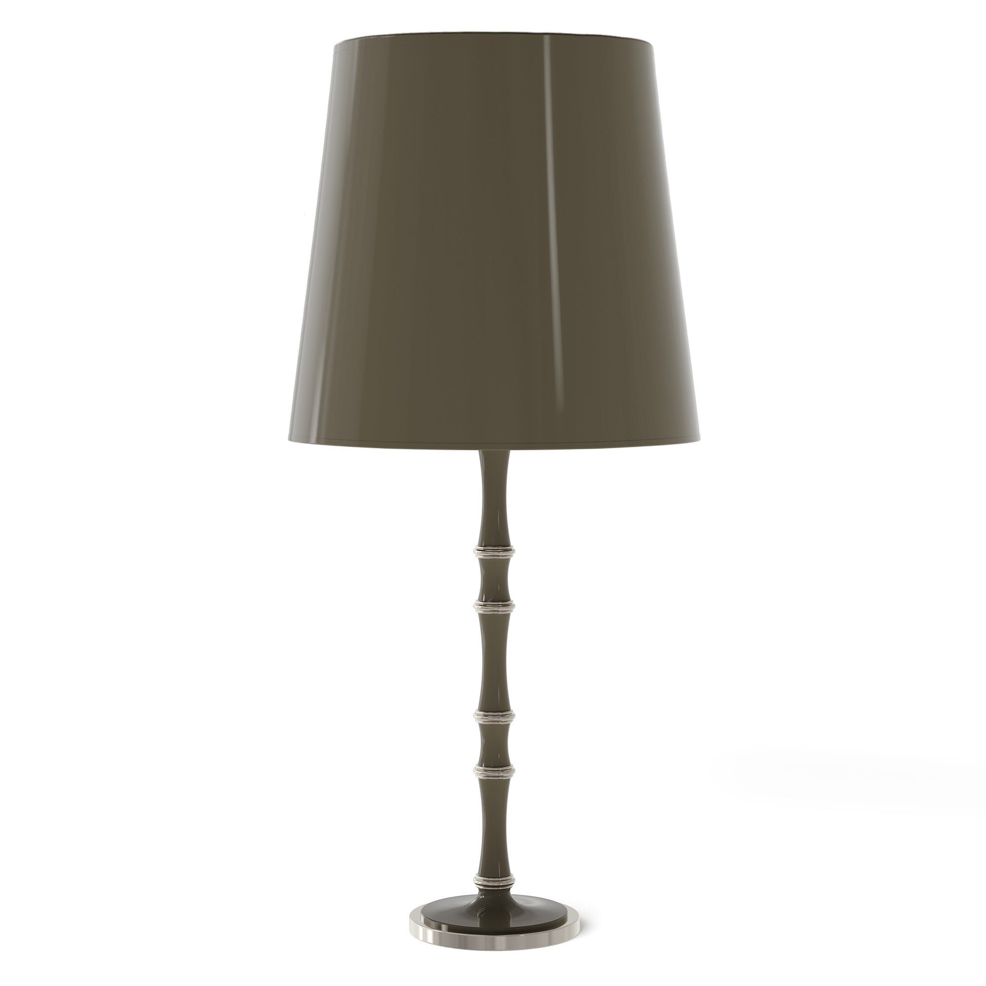 Smokey Taupe painted aluminum table lamp with polished nickel accents, Smokey Taupe Painted Shade — Kane Grande by Robert Abbey