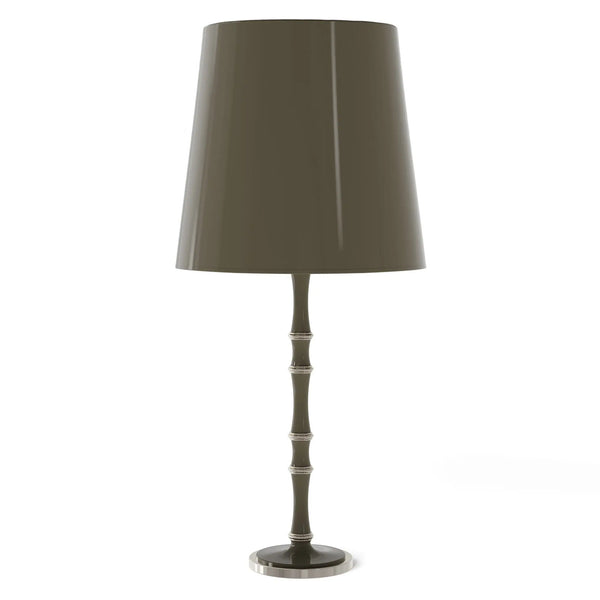 Smokey Taupe painted aluminum table lamp with polished nickel accents, Smokey Taupe Painted Shade — Kane Grande by Robert Abbey