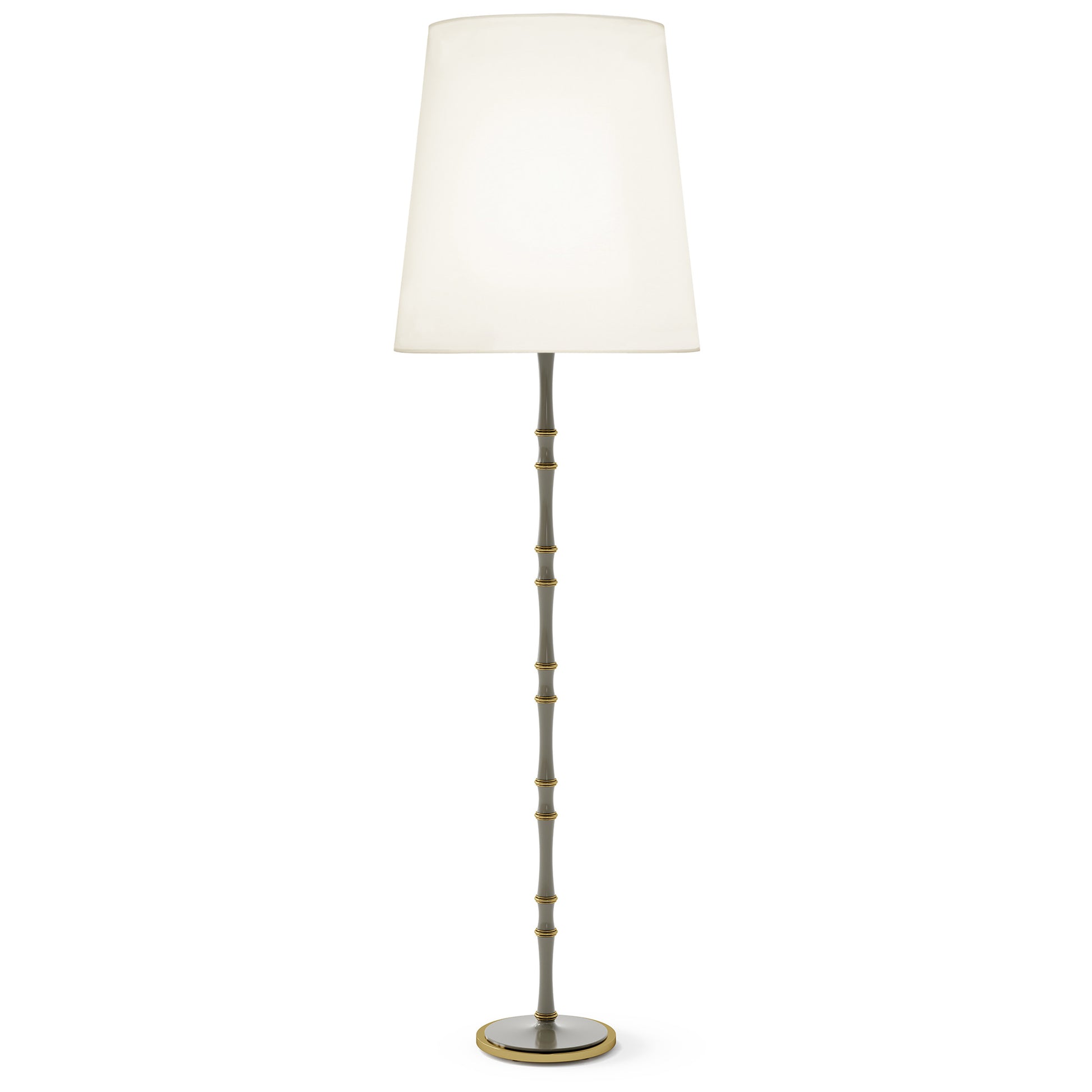 Smokey Taupe painted aluminum floor lamp with modern brass accents, Fondine — Kane Grande by Robert Abbey