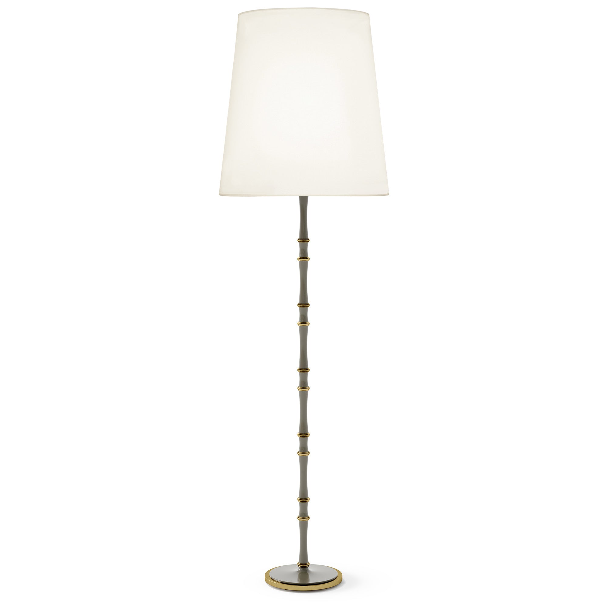 Smokey Taupe painted aluminum floor lamp with modern brass accents, Fondine — Kane Grande by Robert Abbey