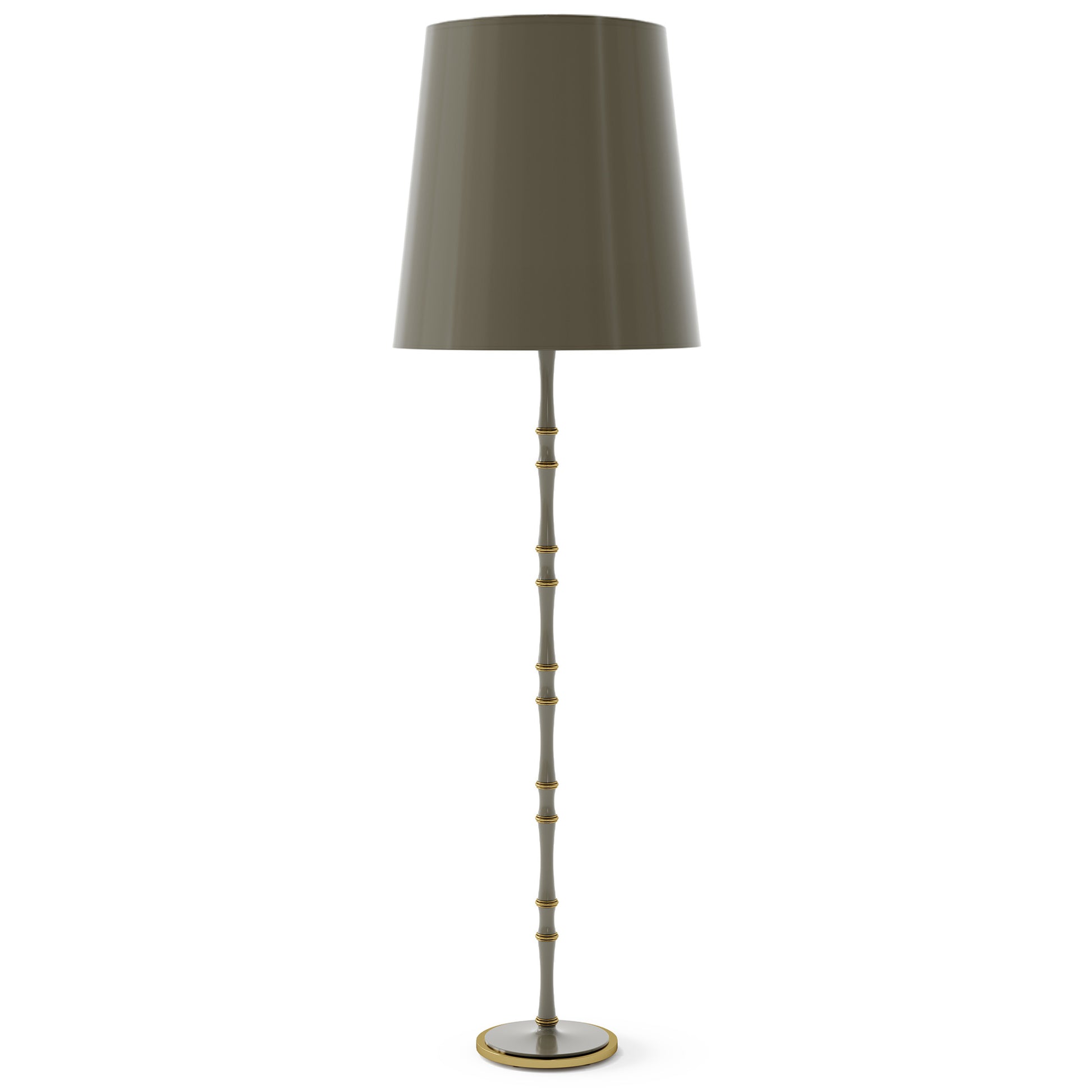 Smokey Taupe painted aluminum floor lamp with modern brass accents, Smokey Taupe Painted Shade — Kane Grande by Robert Abbey