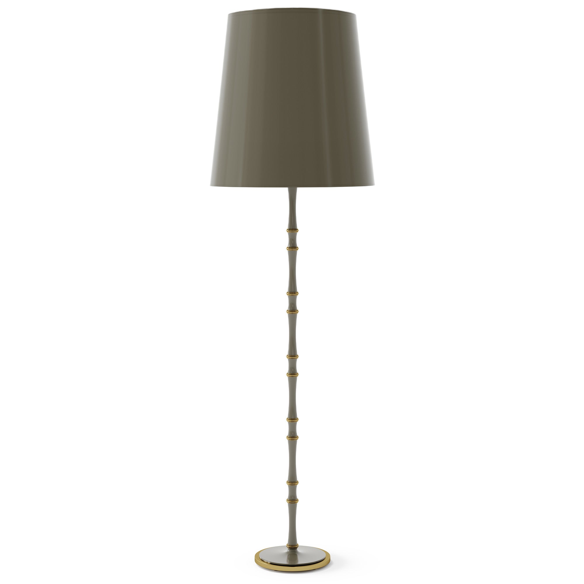 Smokey Taupe painted aluminum floor lamp with modern brass accents, Smokey Taupe Painted Shade — Kane Grande by Robert Abbey