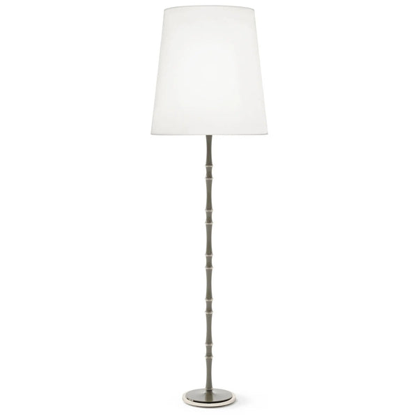 Smokey Taupe painted aluminum floor lamp with polished nickel accents, Ascot White — Kane Grande by Robert Abbey