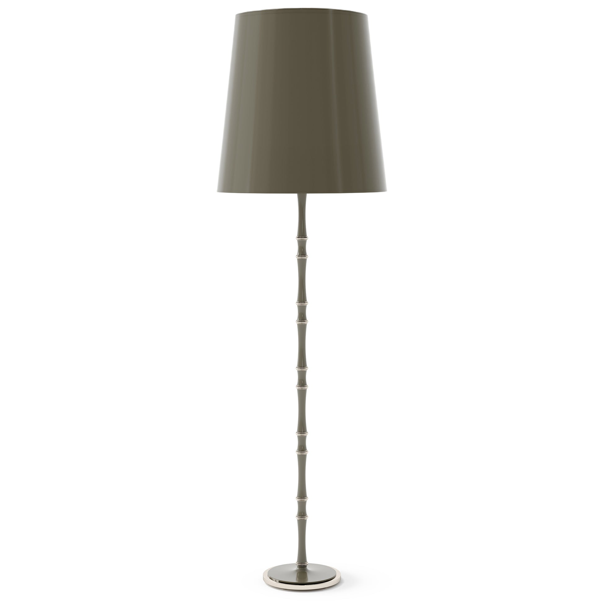 Smokey Taupe painted aluminum floor lamp with polished nickel accents, Smokey Taupe Painted Shade — Kane Grande by Robert Abbey
