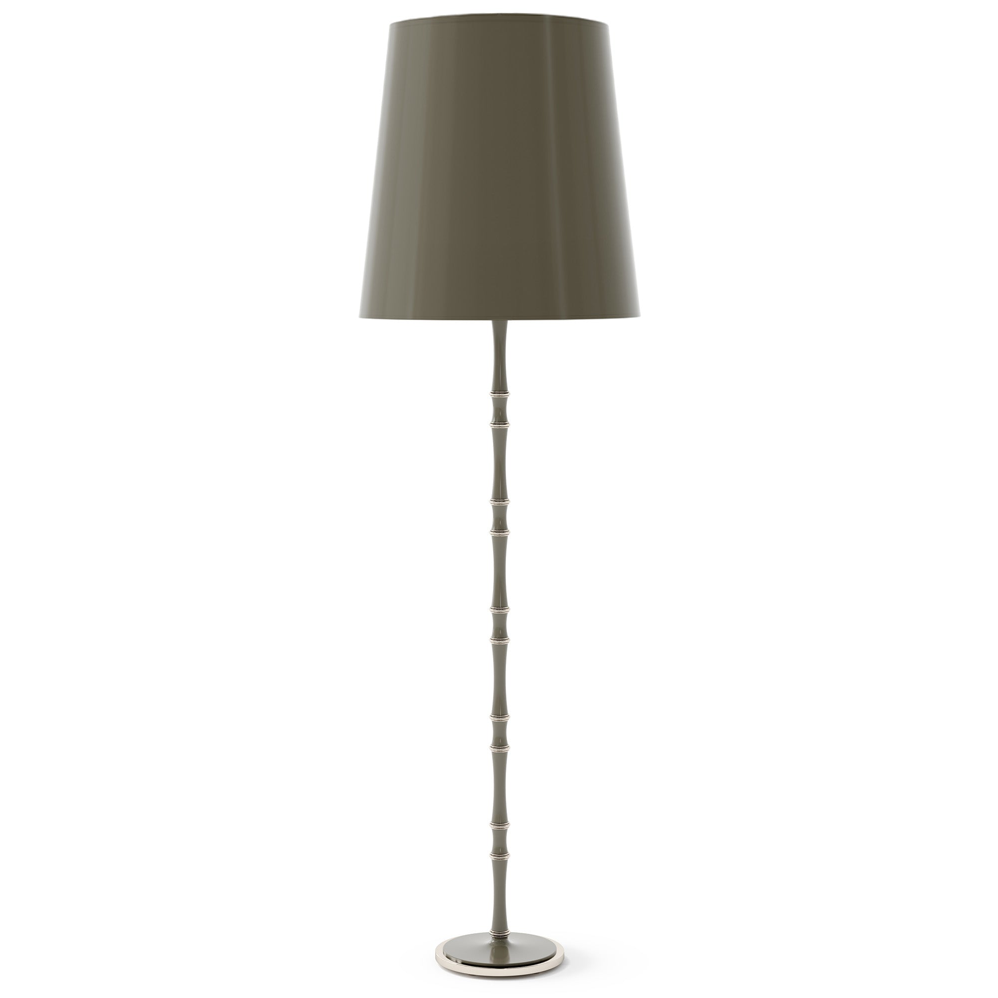 Smokey Taupe painted aluminum floor lamp with polished nickel accents, Smokey Taupe Painted Shade — Kane Grande by Robert Abbey